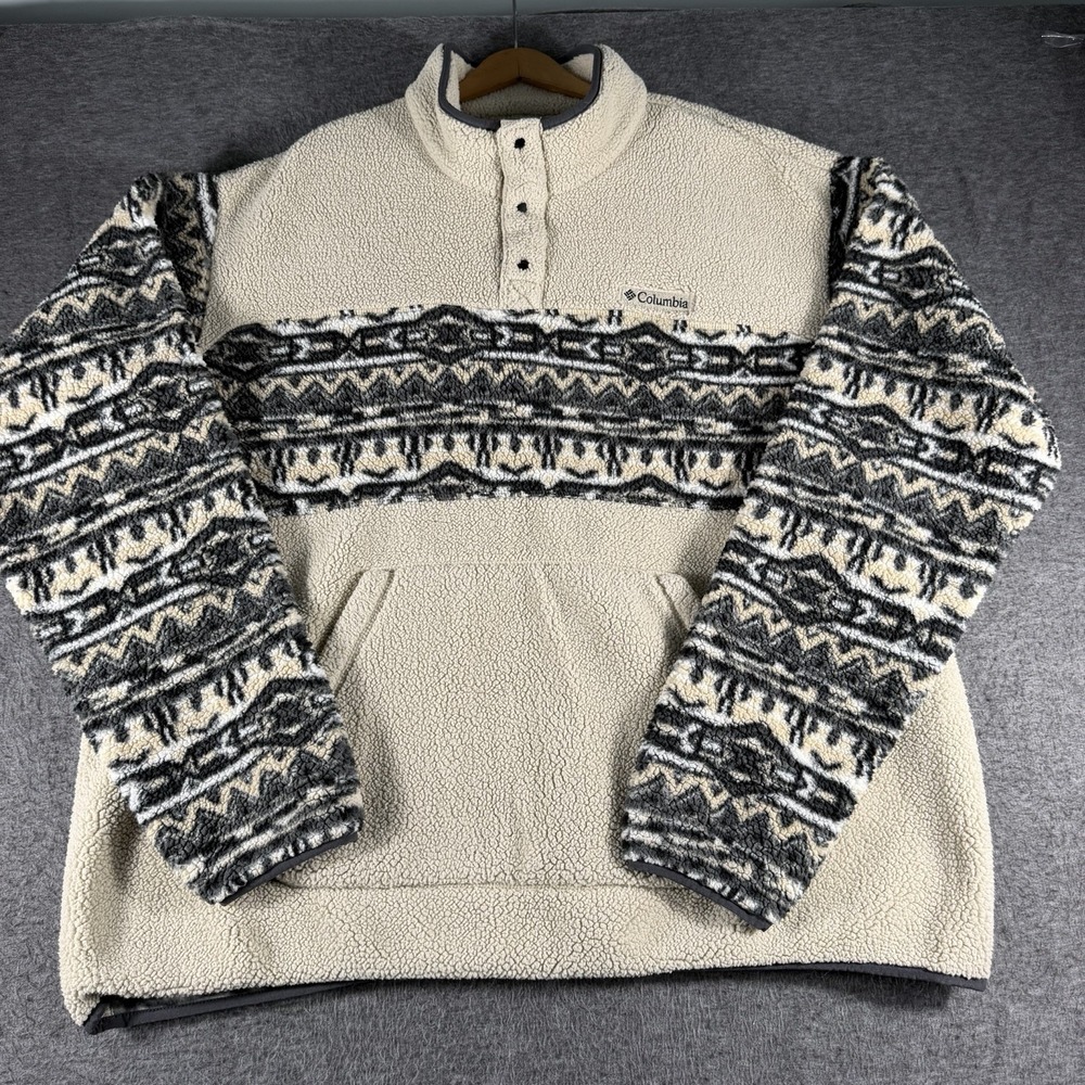 Columbia Mens Rugged Ridge 1/2 Snap Pullover Sherpa Jacket Fair Isle Size 2XL